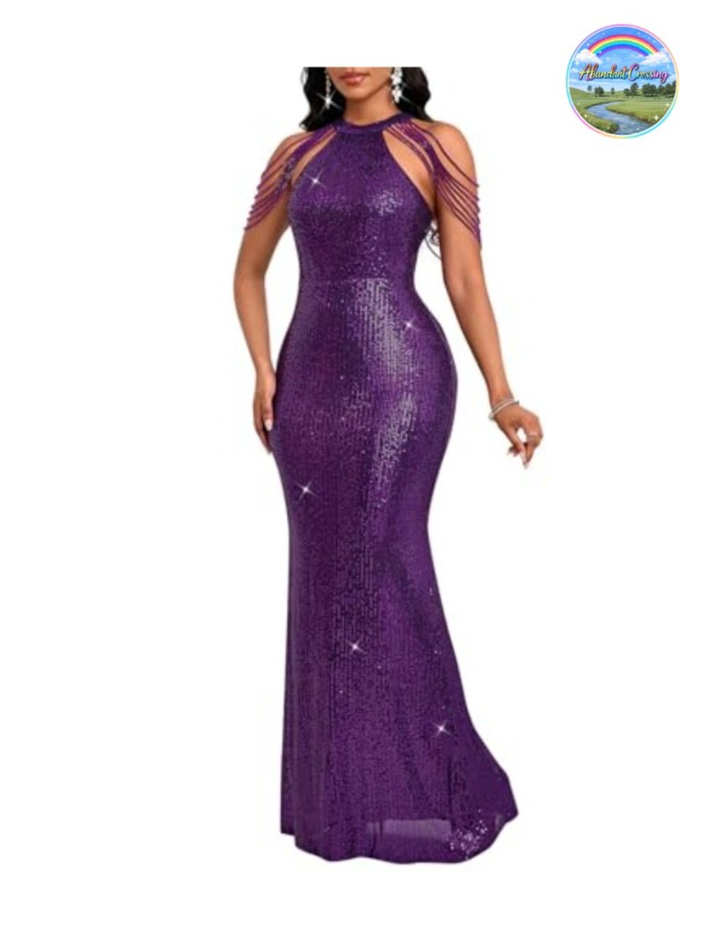 Sequin Halter Tassel Mermaid Maxi Formal Evening Gown